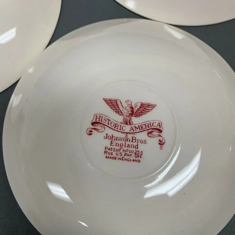 Johnson Bros. Historic America England Pink Ivory Saucers‎ Acorn 6 1/8